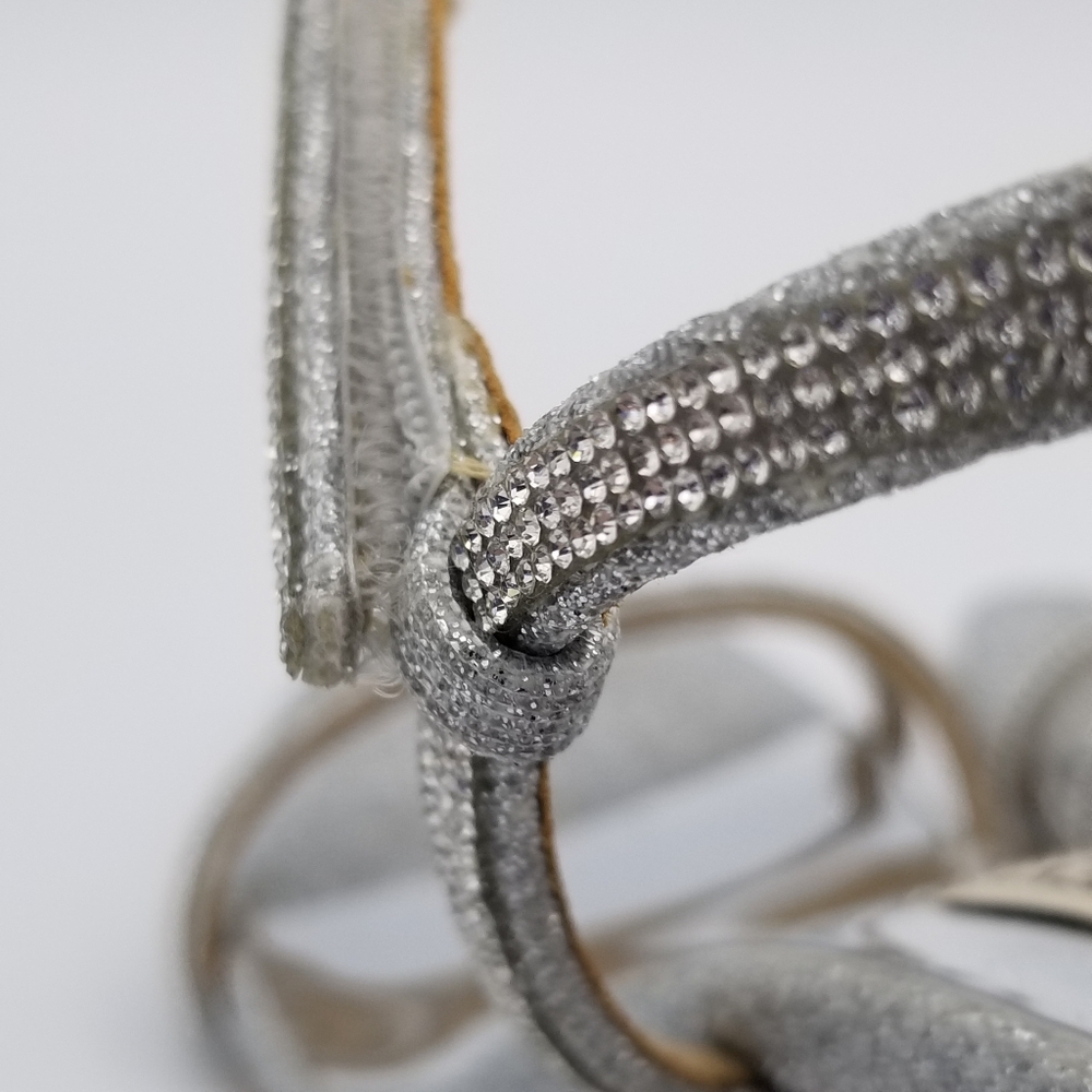 Badgley Mischka Firey Bejeweled Block Heel Sandals, Silver Glitter, Women's Sz 8 - Picture 6 of 16